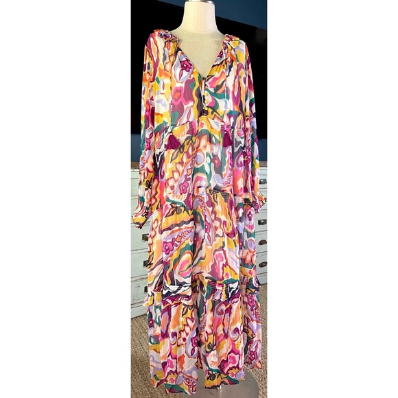 Anthropologie Dresses & Skirts - Anthropologie Marais Vibrant Abstract Tiered Maxi Dress - WITH SLIP